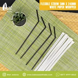 Flexible Straw 5MM X 240MM White Paper Wrapped