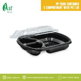PP Food Container  PET Lid 3 Compartment